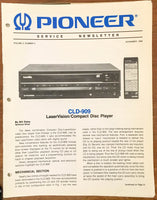 Pioneer CLD-909 Laservision Disc Player  Service Newsletter *Original*
