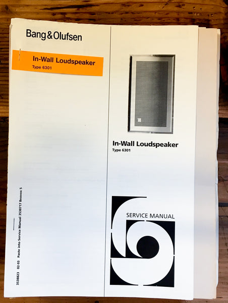 B&O Bang Olufsen Type 6301 Speaker Service Manual *Original*