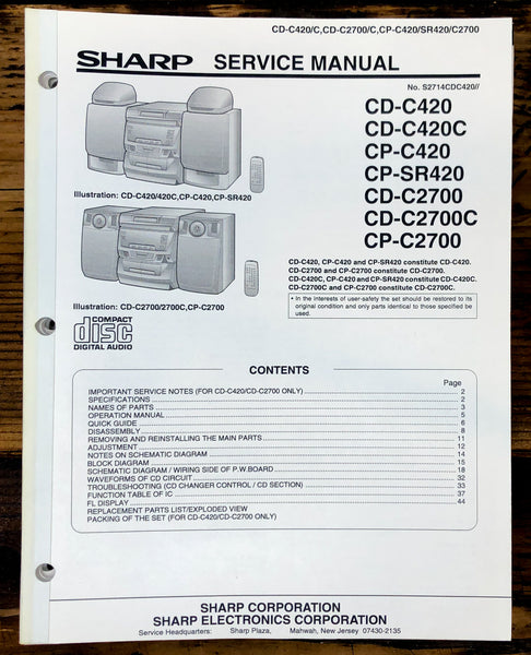 Sharp CD-C420 -C420C CP-C420 -SR420 C2700 Stereo Service Manual *Original*