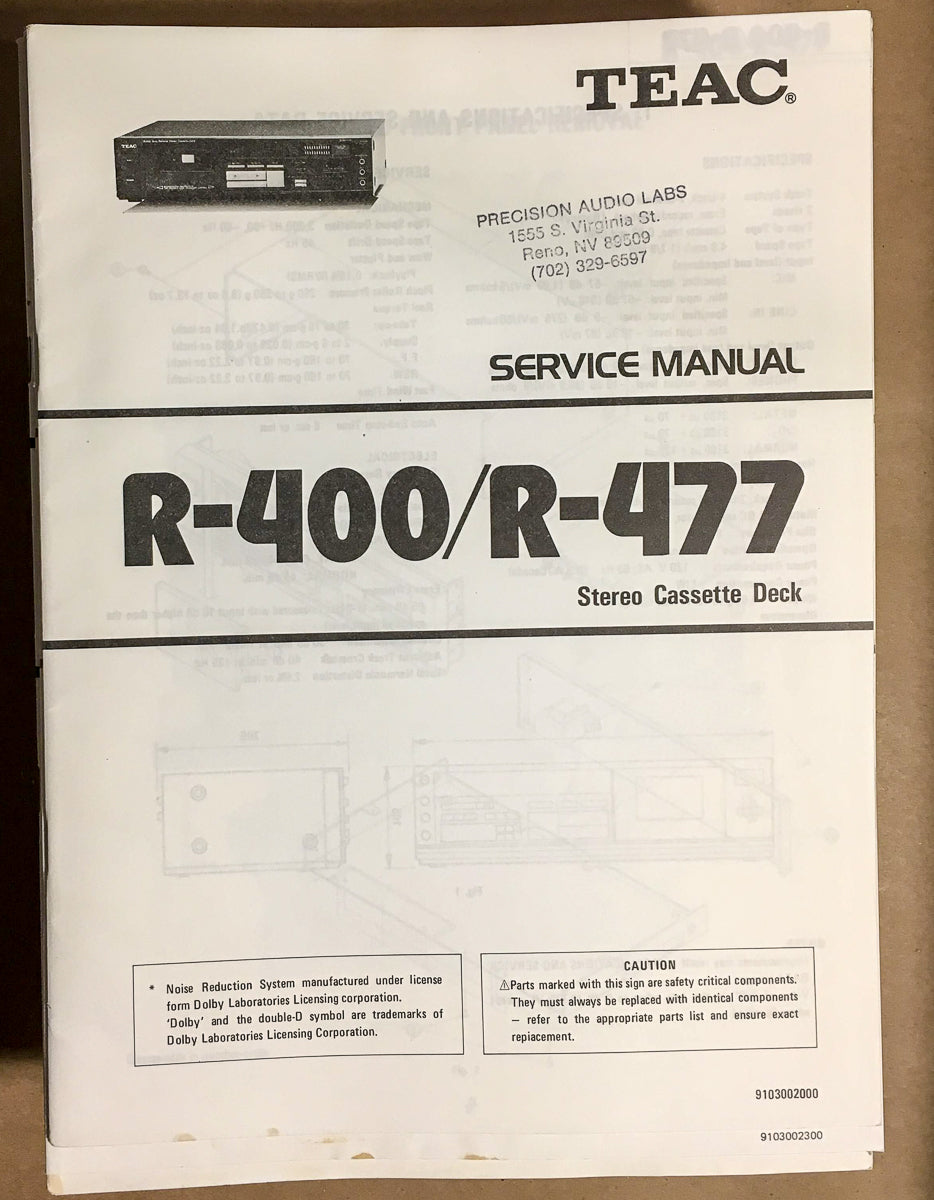 Teac R-400 R-477 Cassette Service Manual *Original*