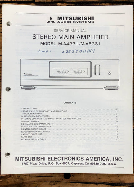 Mitsubishi M-A4371 M-A5361 Amplifier Service Manual *Original*