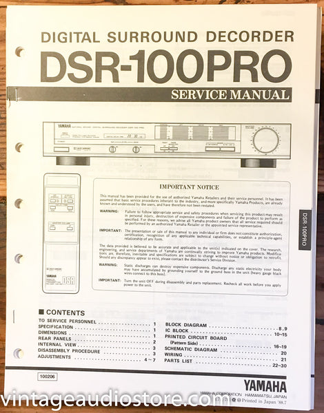 Yamaha DSR-100PRO 100 PRO Surround Decoder  Service Manual *Original*