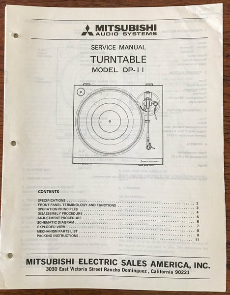 Mitsubishi DP-11 Record Player / Turntable Service Manual *Original* #1