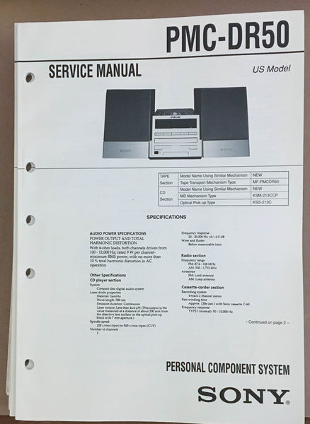 Sony  PMC-DR50 Minidisc Stereo Service Manual *Original*