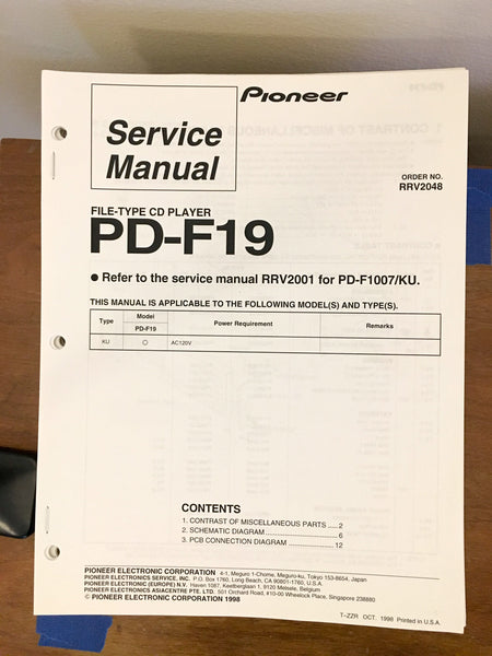 Pioneer PD-F19 CD Player Service Manual *Original*