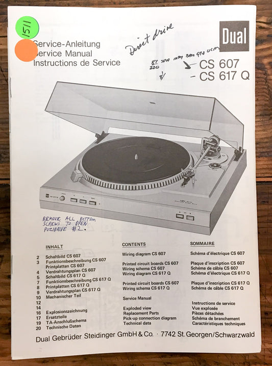 Dual CS 697 CS 617Q Record Player / Turntable  Service Manual *Original*