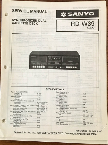 Sanyo RD W39 Cassette Deck Service Manual *Original*