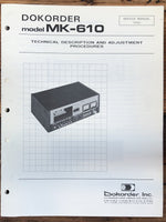 Dokorder MK-610 Cassette Technical Desc & Adjustment Manual *Orig*