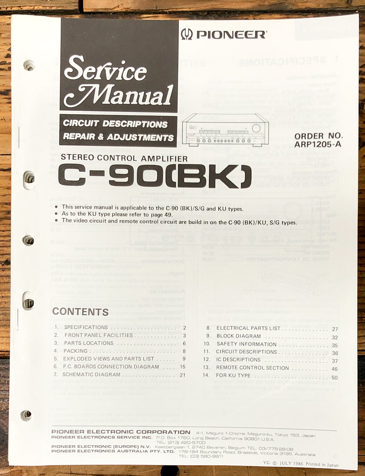 Pioneer C-90 Preamp / Preamplifier Service Manual *Original*