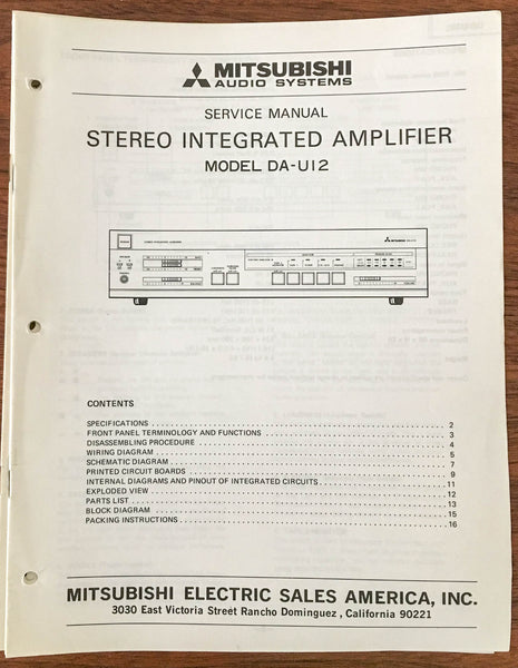 Mitsubishi DA-U12 Stereo Amplifier Service Manual *Original* #2