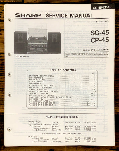 Sharp SG-45 CP-45 Radio / Stereo System Service Manual *Original*