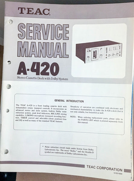Teac A-420 Cassette Deck  Service Manual *Original*
