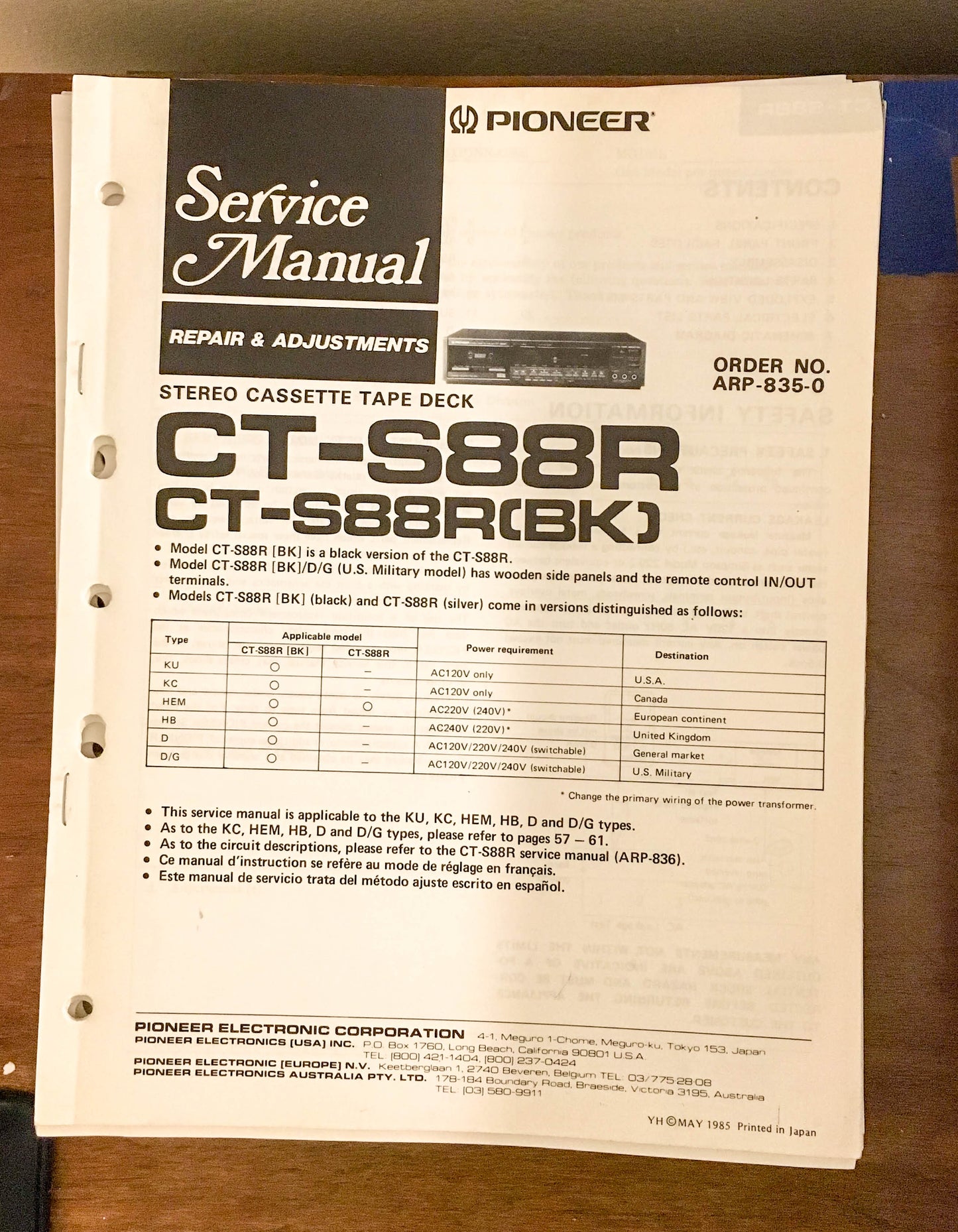 Pioneer CT-88R   Service Manual *Original* #2