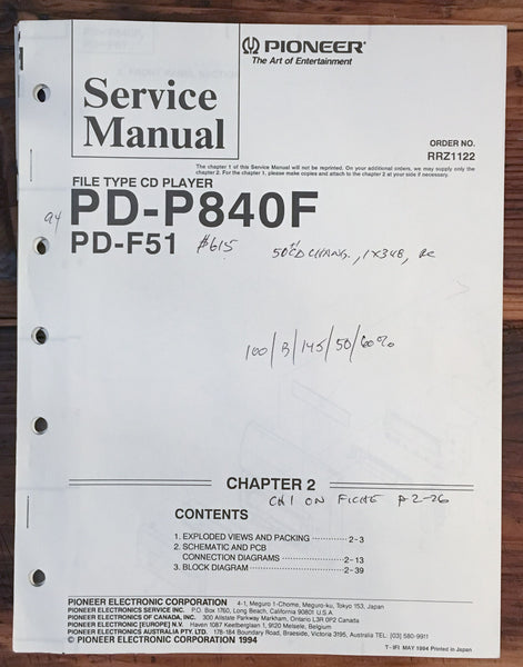 Pioneer PD-P840F CD Player 1 Service Manual *Original*