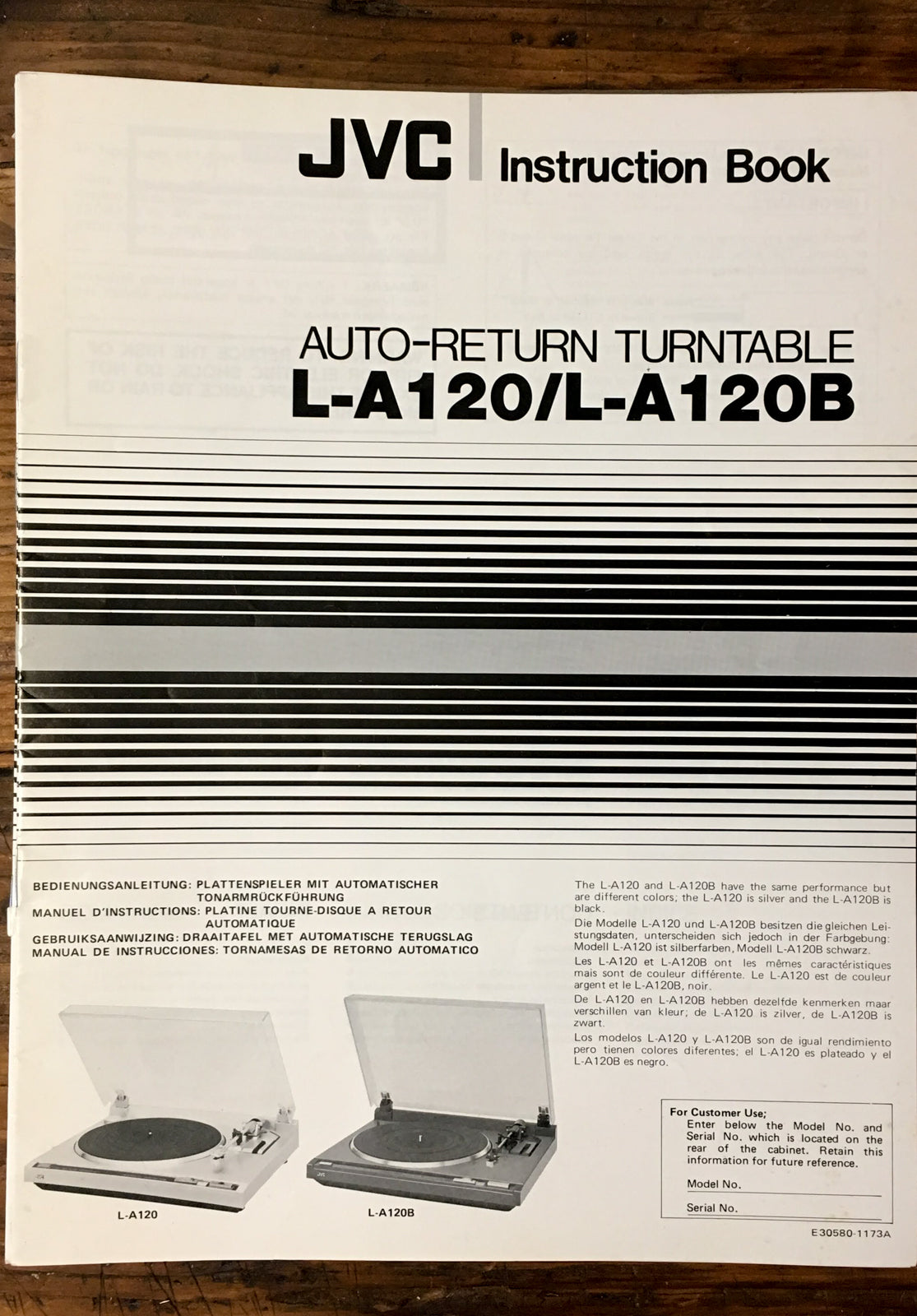 JVC L-A120 L-A120B Record Player / Turntable User / Owner Manual *Original*