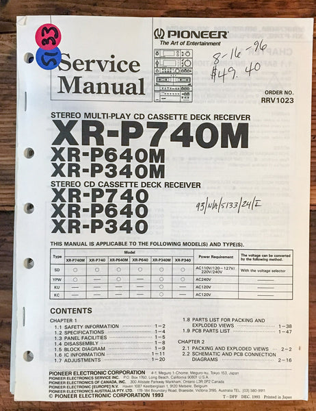 Pioneer XR-P740M -P640M -P740 Stereo  Service Manual *Original*