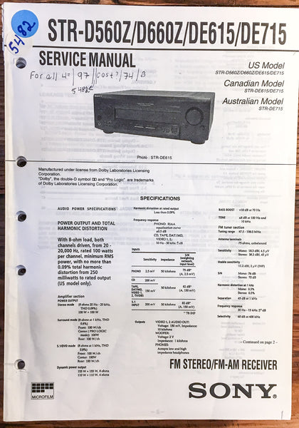 Sony STR-D560Z -D660Z STR-DE615 STR-DE715 Receiver  Service Manual *Original*