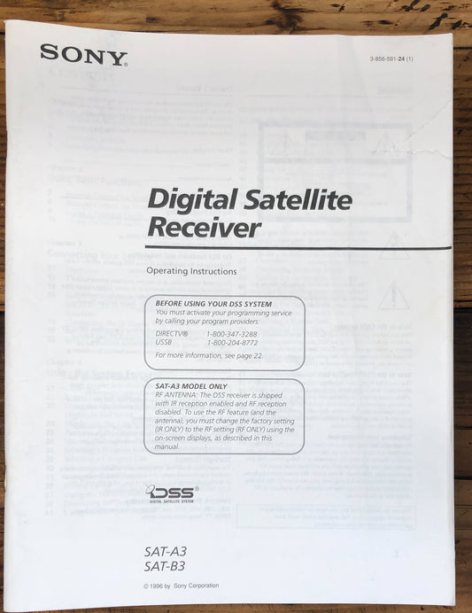 Sony SAT-A3 SAT-B3 Satellite Receiver  Owners / User Manual *Original*