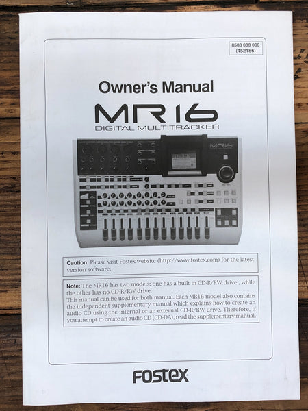 Fostex MR16 MR-16  Digital MultiTracker  Owner / User Manual *Original*