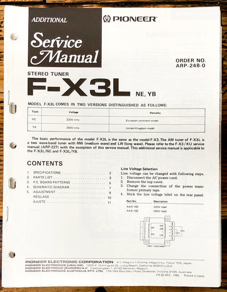 Pioneer F-X3L Tuner Add. Service Manual *Original*