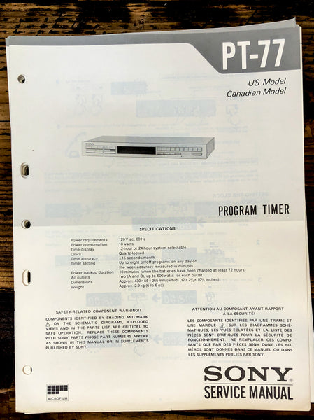 Sony PT-77 Timer  Service Manual *Original*