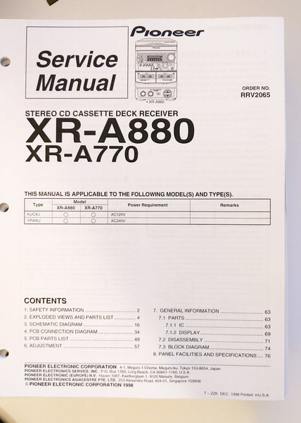Pioneer XR-A880 / XR-A770 Stereo System Service Manual *Original*