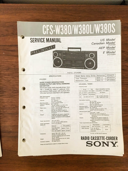 Sony CFS-W380 W380L W380S Boombox / Radio Service Manual *Original*