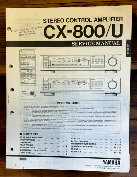 Yamaha CX-800 -800U Preamp / Preamplifier Service Manual *Original*