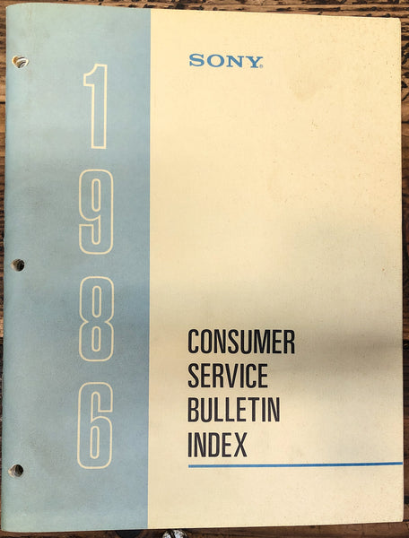 Sony 1986   Consumer Service Bulletin Index *Original*