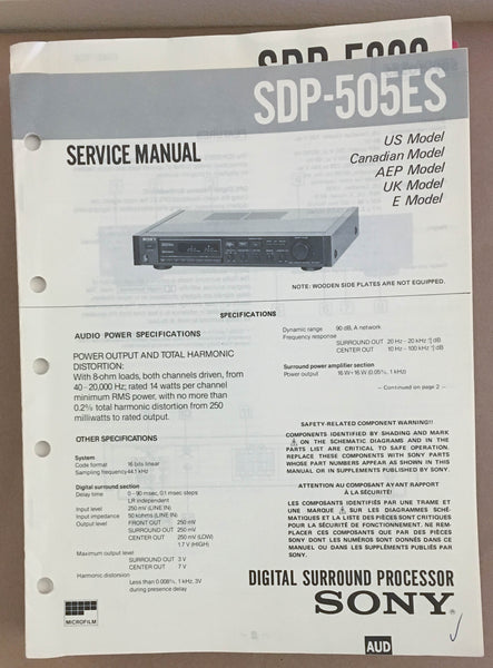 Sony  SDP-505ES Processor Service Manual *Original*