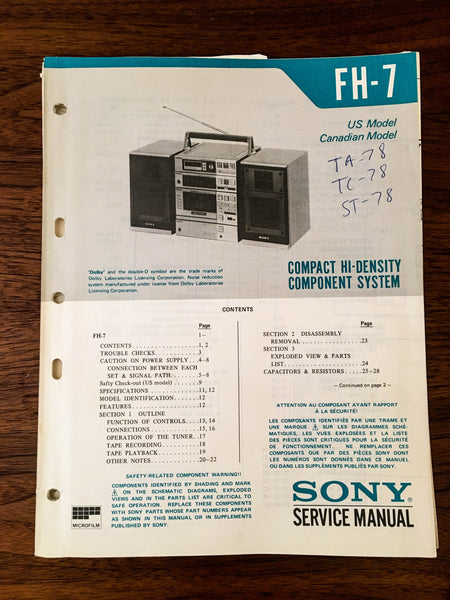 Sony FH-7 Component Stereo Service Manual *Original*