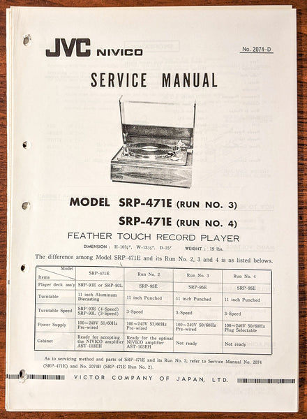 JVC SRP-471E SRP-471 E Record Player / Turntable Service Manual *Original*