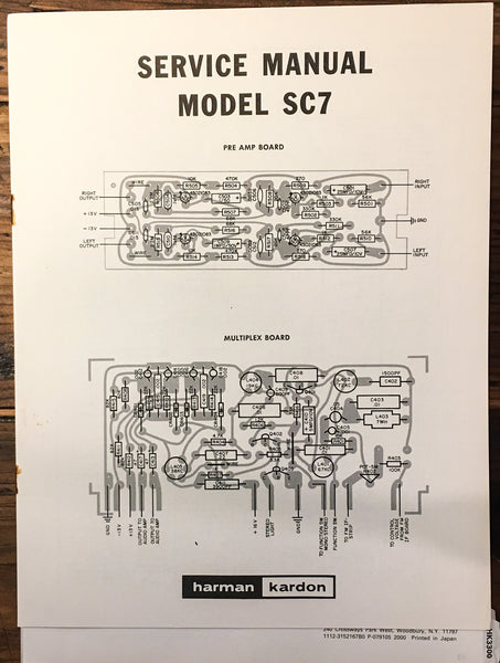 Harman Kardon Model SC7 SC 7 Receiver Service Manual *Original*