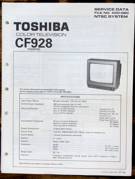 Toshiba CF928 TV  Service Manual *Original*