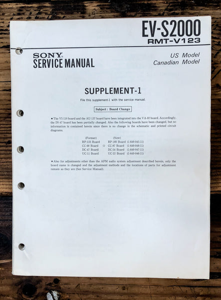 Sony EV-S2000 Hi8 VCR Supp. Service Manual *Original*