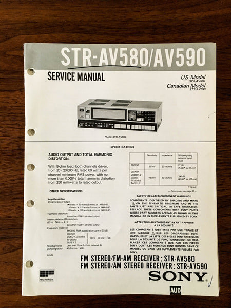 Sony STR-AV580 STR-AV590 Receiver Service Manual *Original*