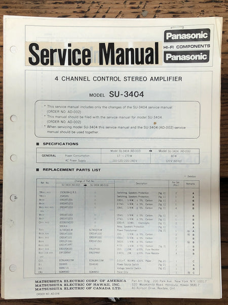 Panasonic SU-3404 Amplifier Supp. Service Manual *Original*