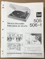 Dual Model 505 506-1 Record Player / Turntable Service Manual *Original*