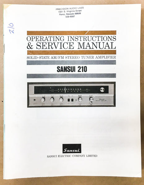 Sansui Model 210 Receiver Service Manual *Original*