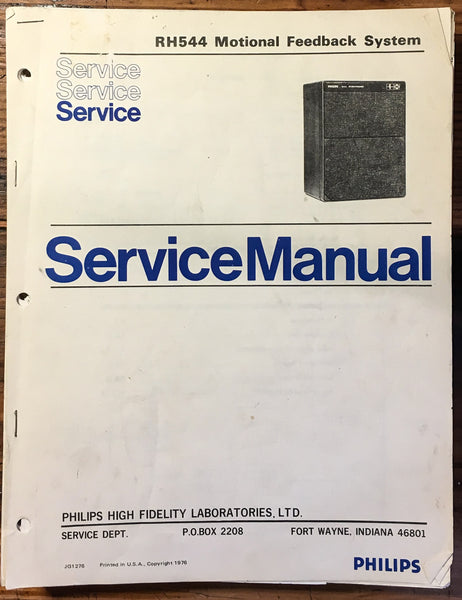 Philips RH544  Motiional Feedback System Speaker  Service Manual *Original*