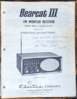 Electra Bearcat III I BC-3 FM Monitor Receiver  Owner / User Manual *Original*