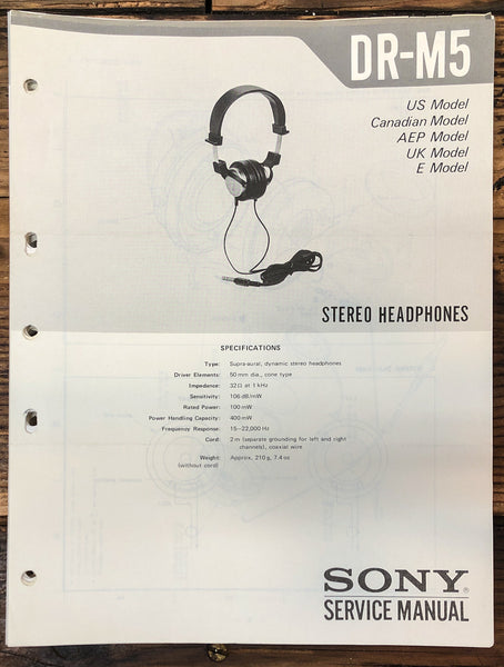 Sony DR-M5 Headphones  Service Manual *Original*