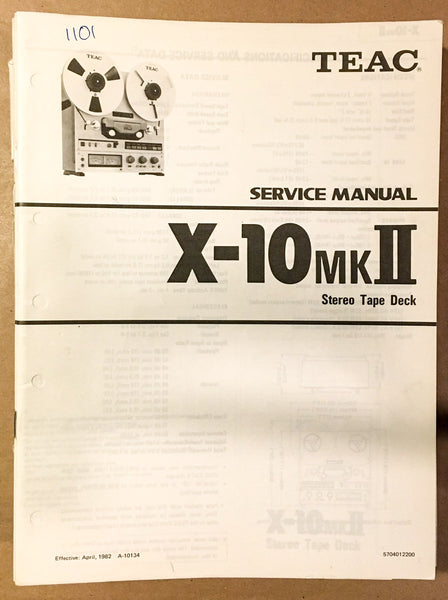 Teac X-10 MK II / 2 Reel to Reel  Service Manual *Original* #1