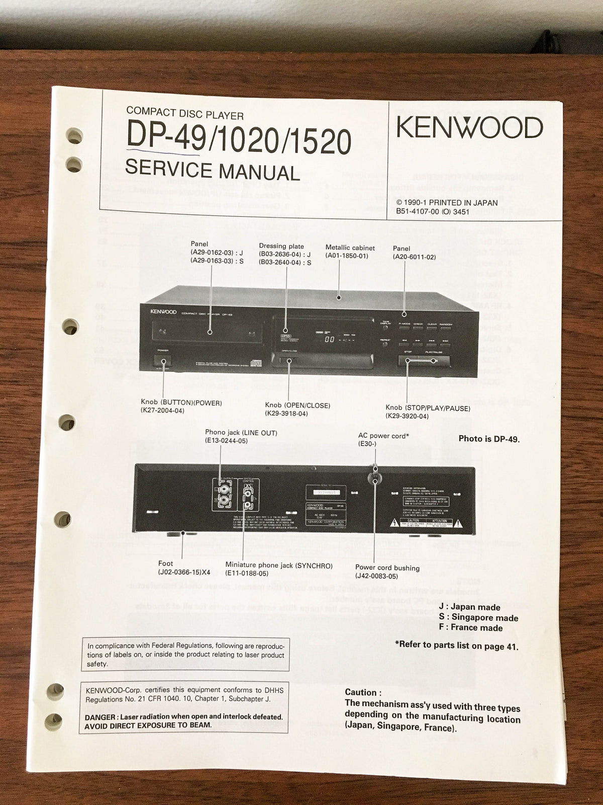 Kenwood DP-49 DP-1020 DP-1520  Service Manual *Original*