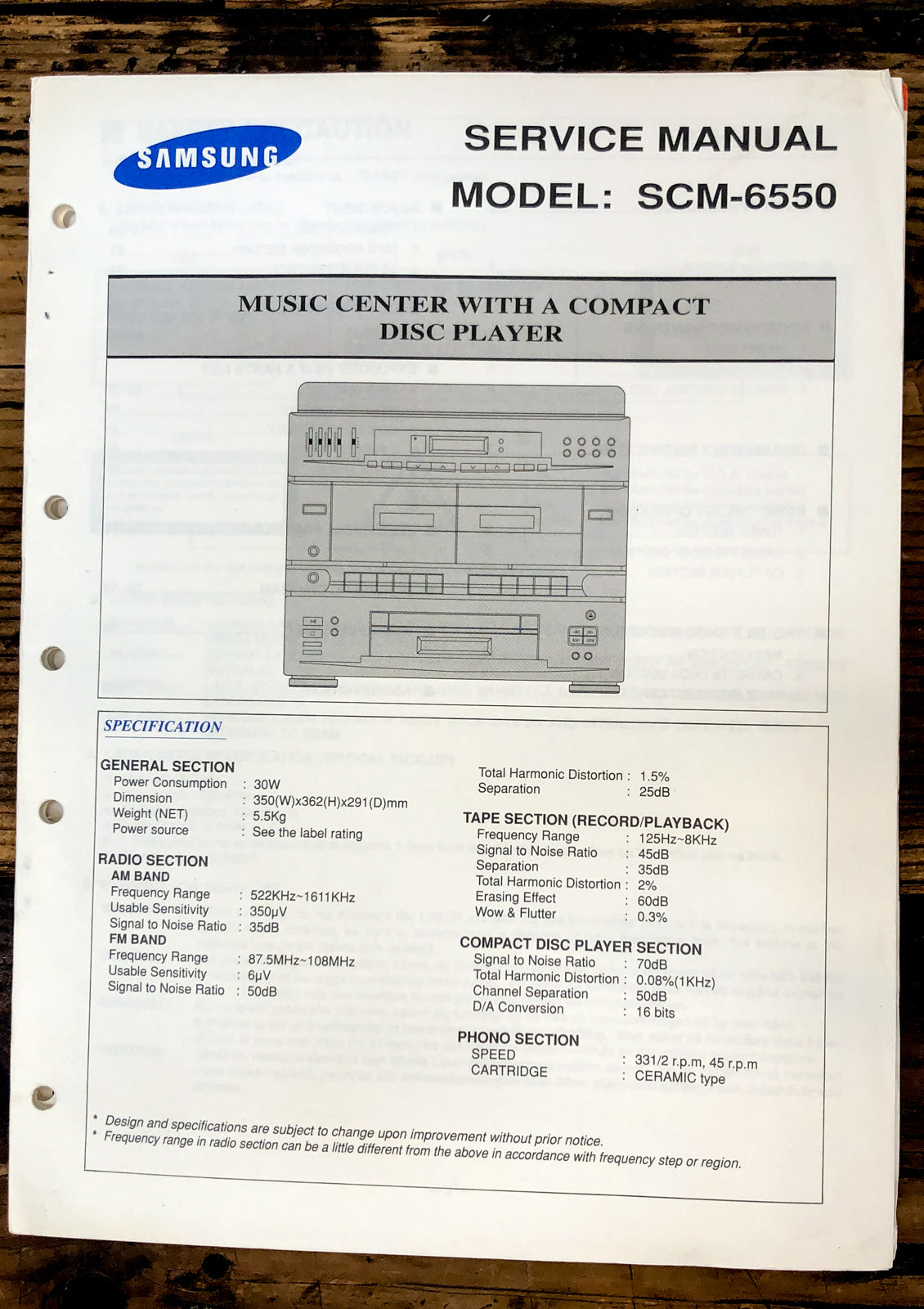 Samsung SCM-6550 SCM 6550 Stereo  Service Manual *Original*