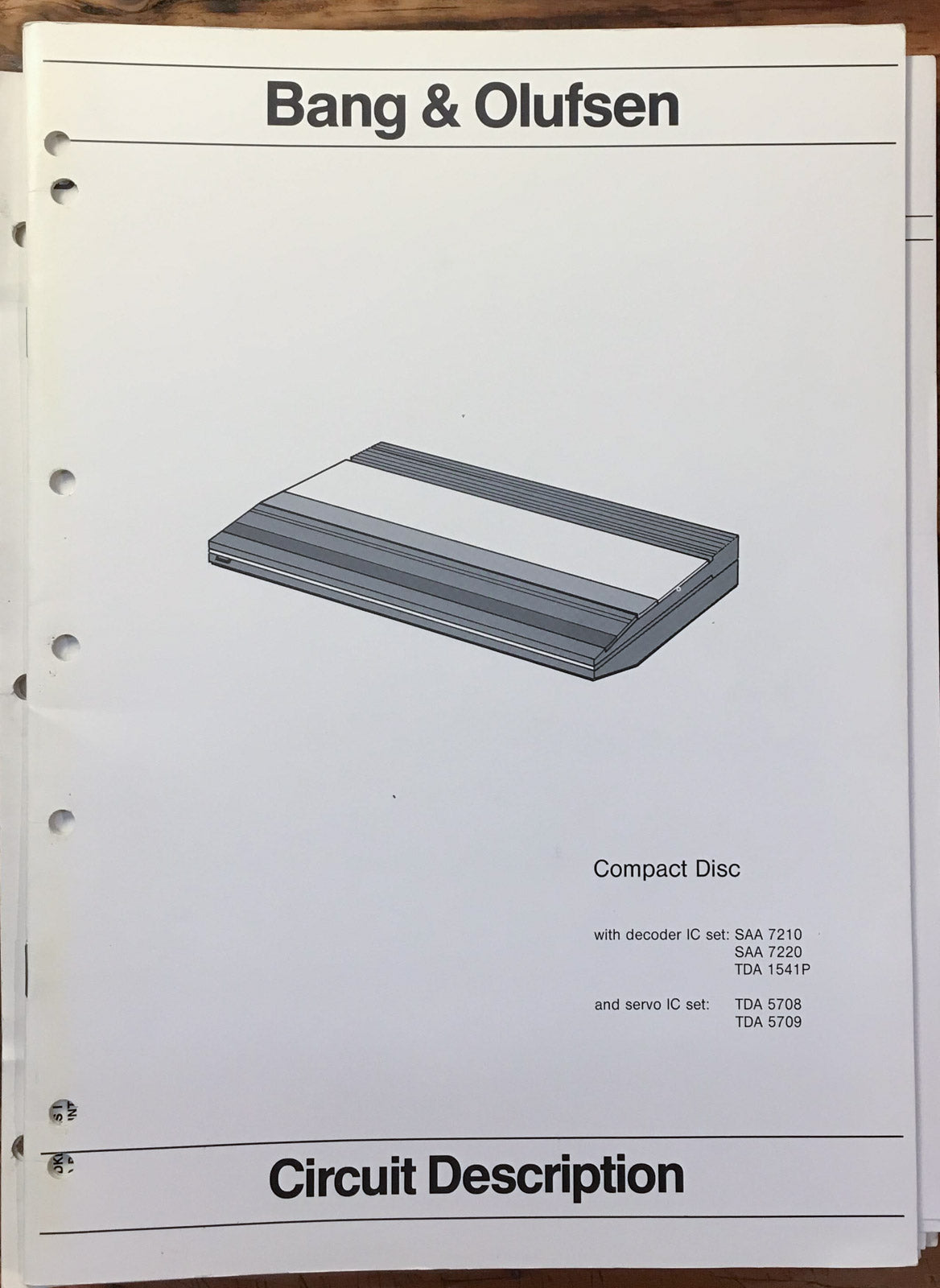 B & O Bang Olufsen CD 3300 CD Player  Circuit Description Manual *Original*