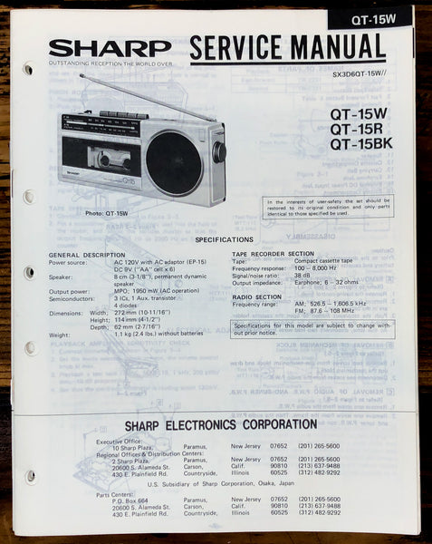 Sharp QT-15W -15R -15BK Radio Service Manual *Original*