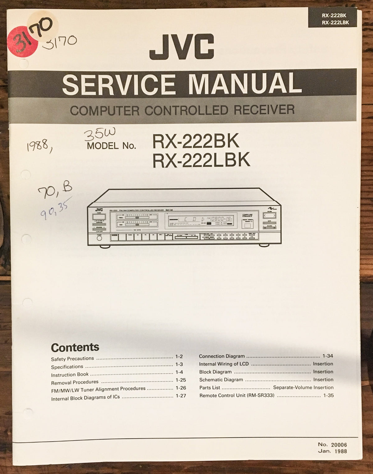 JVC RX-222 BK LBK Receiver Service Manual *Original*