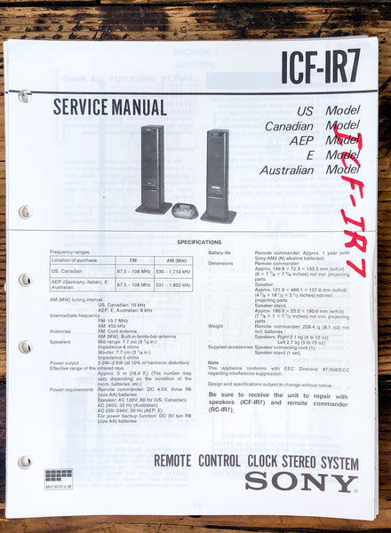 Sony ICF-IR7 Radio  Service Manual *Original*