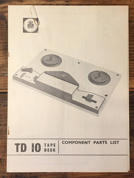 BSR TD-10 / TD10 Reel to Reel Service Manual *Original*